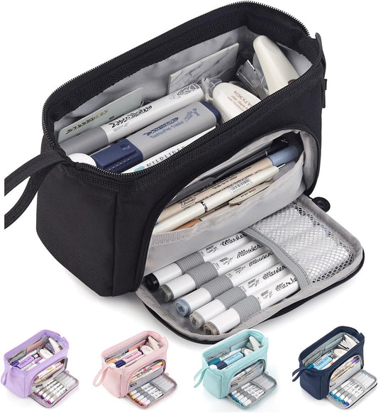 HVOMO Pencil Case Large Capacity Pencil Pouch Handheld Pen Bag Cosmetic Gift for Office School Teen Girl Boy Men Women Adult (Black)