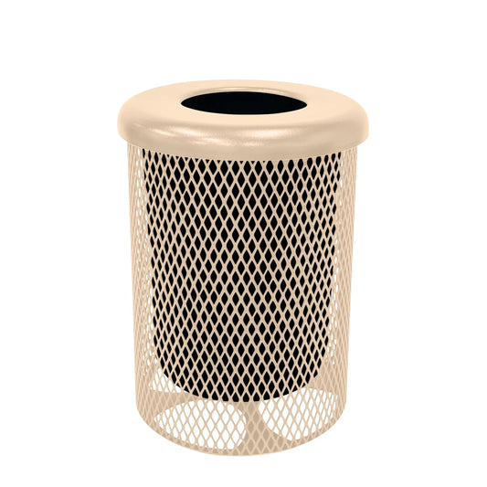 RFT-TAN Heavy Duty 32 Gallon Round Trash Receptacle, Liner Included, Tan with Flat Top Lid, Made in America