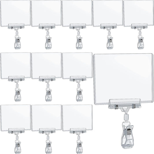 Epakh 20 Pieces Sign Clips Rotating Price Tag Clip Swivel Sign Holder for Handrails or Tubes with 20 Pieces Hard Card Sleeves PVC Card Protector for Shelves Store Supermarket(Thumb Clip Style)