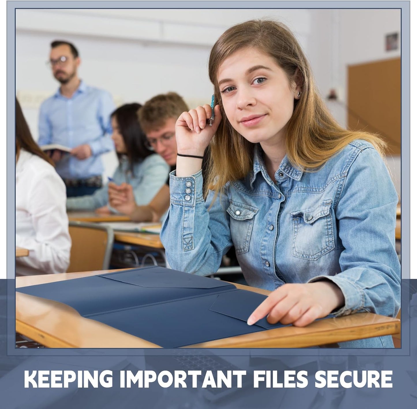 Teling 48 Pcs Plastic Folders with Front Clear Pocket and Business Card Holder 2 Pocket Folders Letter Size Paper for School Office Supplies Nice Gift for Christmas New Year School Supply (Dark Blue)