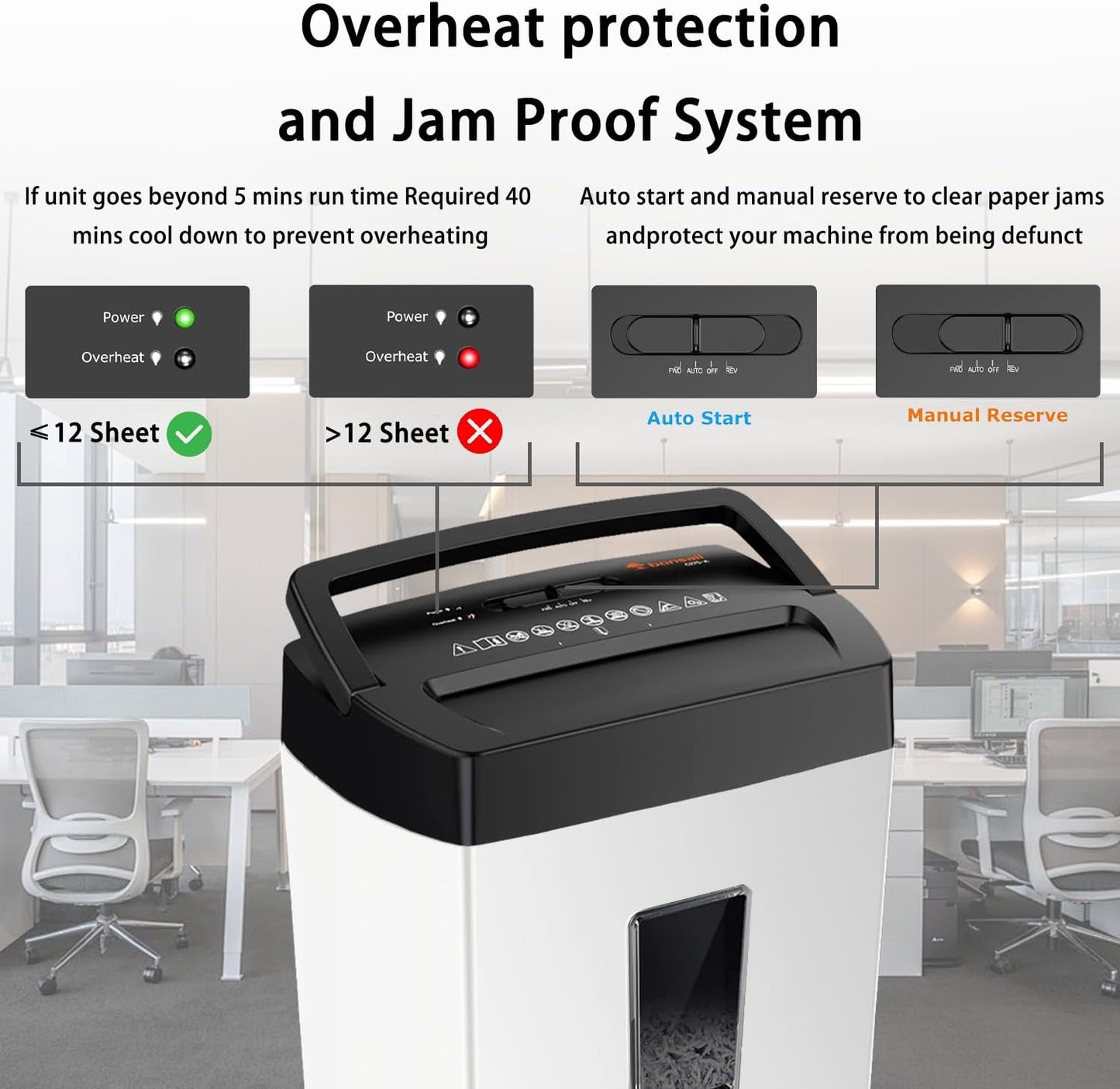 Bonsaii Heavy-Duty Shredder, Up to 12 Sheets, P-4 high Security, Credit Cards, Mail, & Staples, 5.5-Gallon bin with a Transparent Window, Suitable for Heavy-Duty use in Home Offices, White & Black
