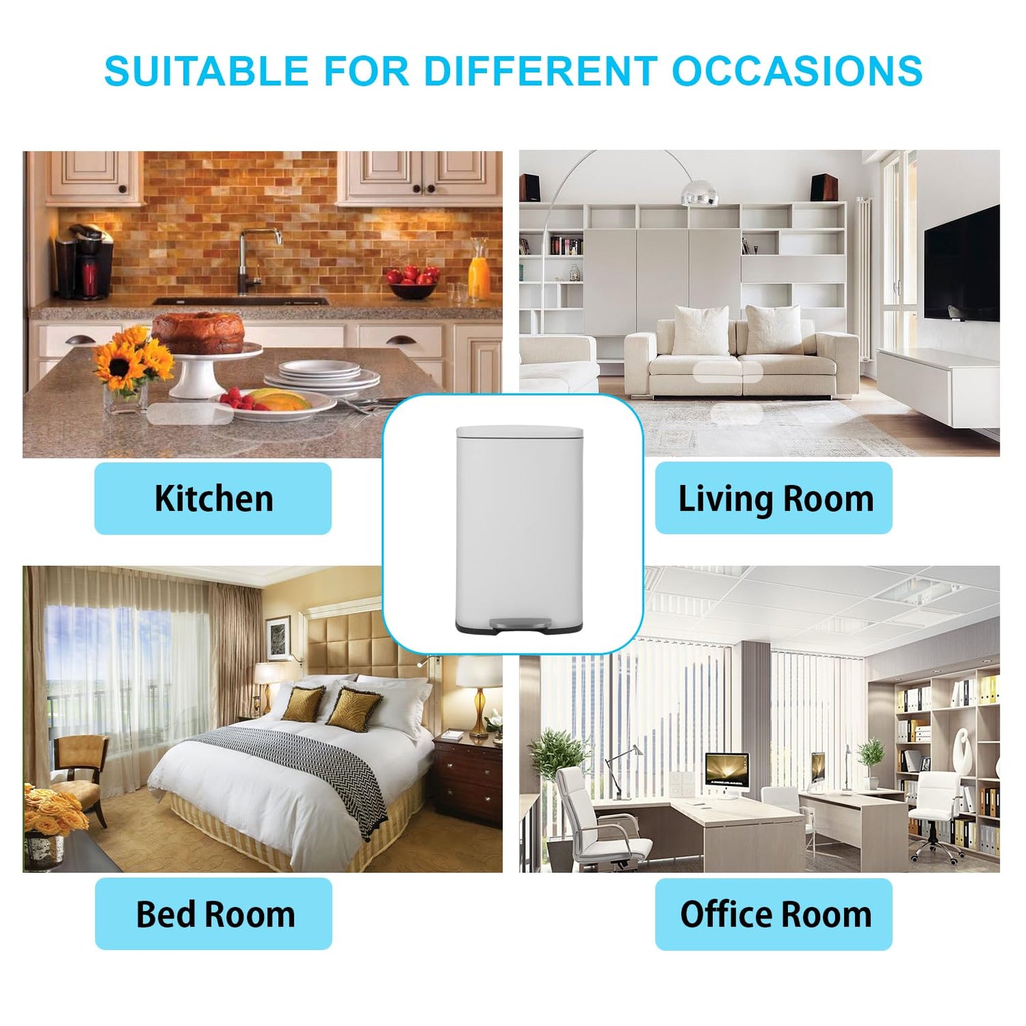 PayLessHere Stainless Steel Trash Can with Lid - Removable Inner Bucket, Foot Pedal Soft Close for Office, Home, Kitchen (White, 13 G)