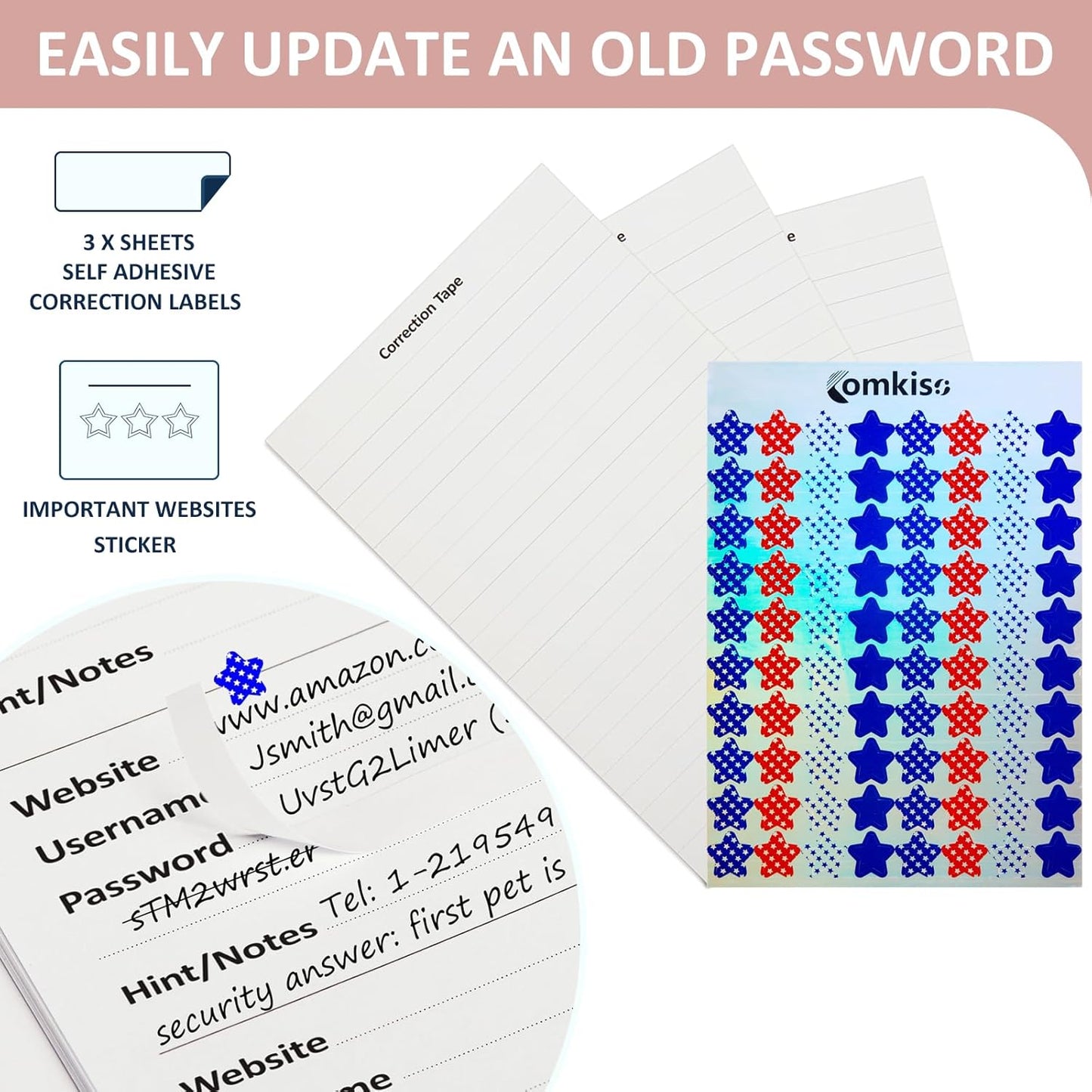 Password Book with Individual Alphabetical Tabs Laminated, Large Print Password Keeper Book for Seniors, A5 Hardcover Internet Password Log Book to Record Website Login Details - Rose Gold