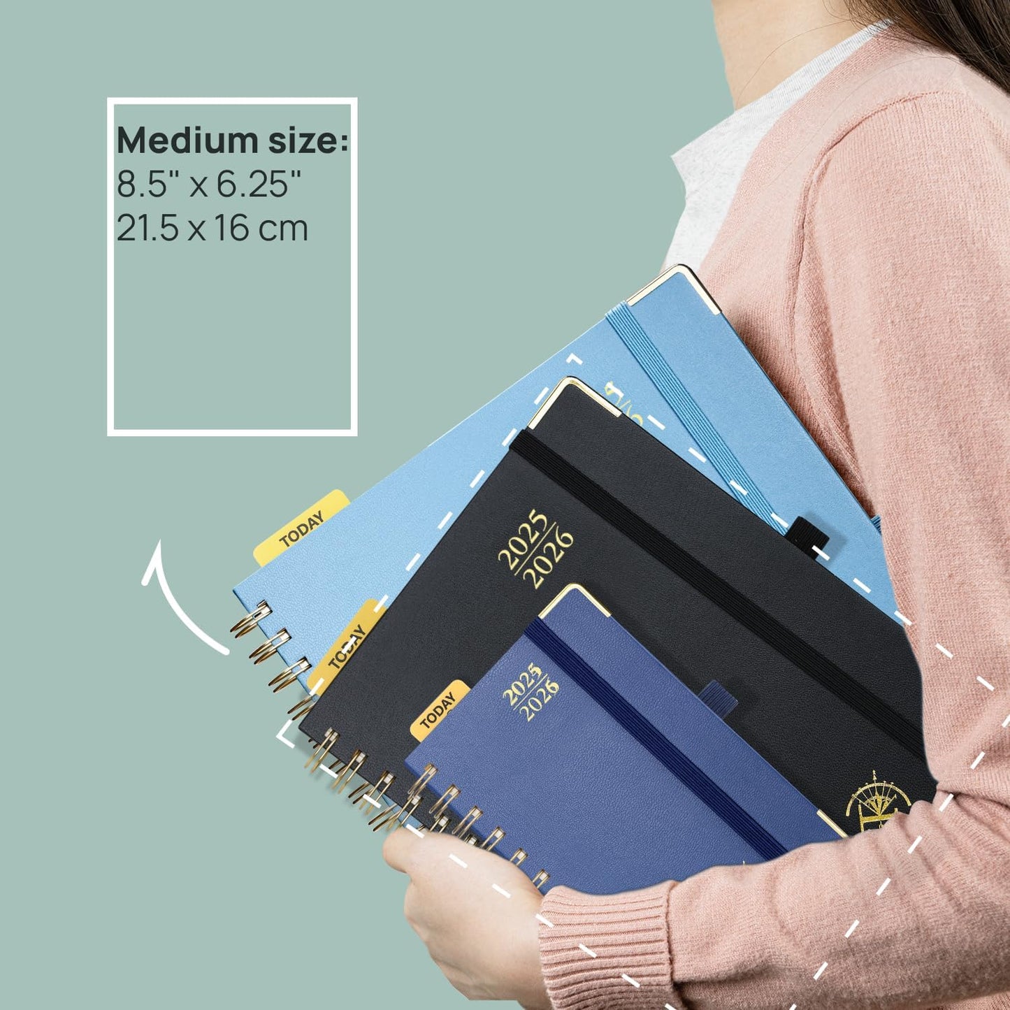 POPRUN Academic Planner 2025-2026 (July 2025-June 2026), Daily Weekly and Monthly Appointment Book (Wirebound Hard Cover - 6.25'' x 8.5'') with Hourly Time Slots, Tabs, 100 GSM - Haze Blue