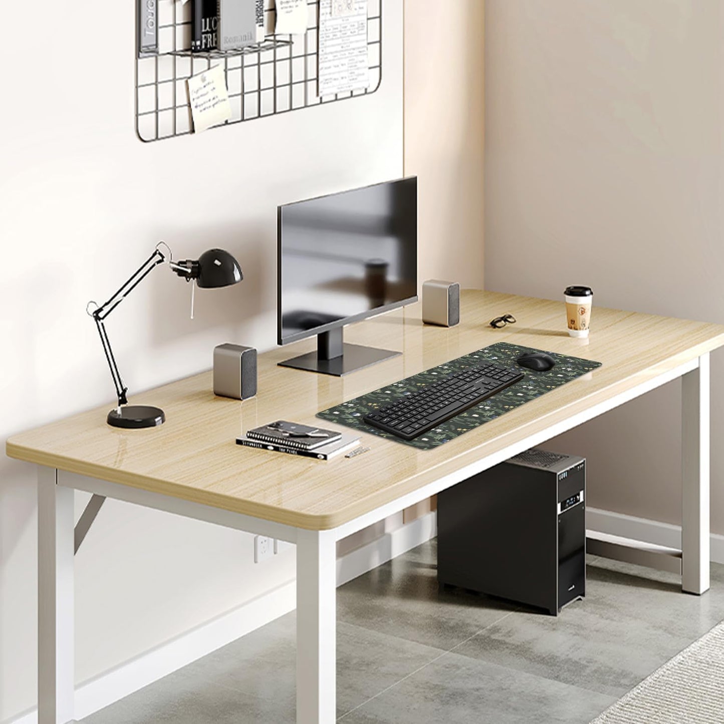 Green Plants Flowers Desk Pad Mouse Pad,Large Floral Mouse Mat with Stitched Edges,Non-Slip Rubber Base Elegant Mousepad for Office PC Keyboard Laptop and Home Work Desk Mat(27.5X11.8 in)