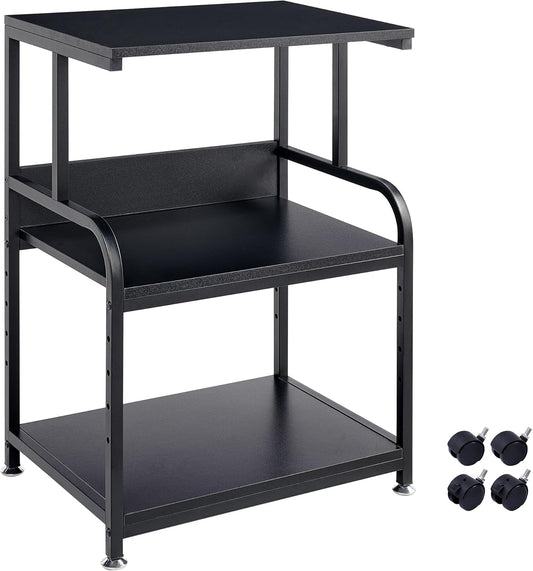 Printer Stand, 3 Tier Printer Table with Height Adjustable Storage Shelf, Rolling Printer Cart with Wheels for Home Office Organization, Black
