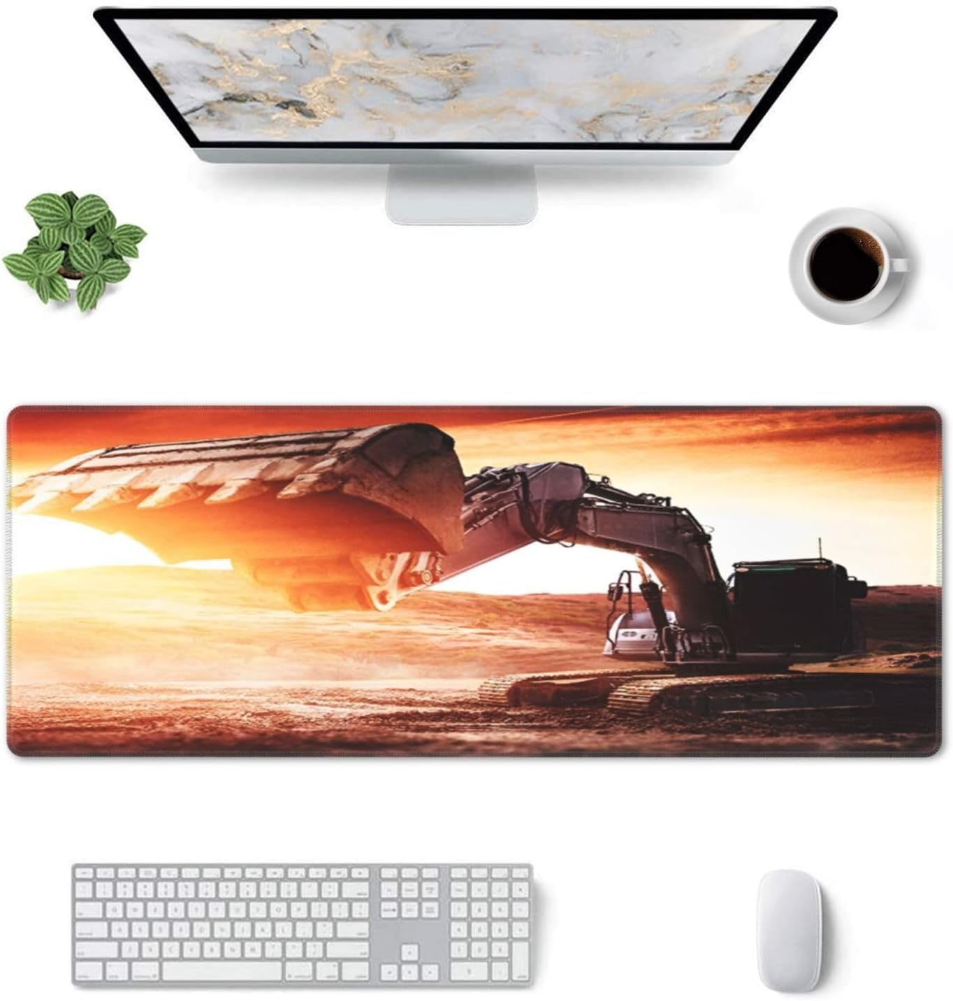 Digger Mouse Pad, Construction Vehicles Large Big Gaming Mouse Pad Desk Pad, Mousepad with Non-Slip Rubber Base, Extended XXL Mouse Mat for Computer Laptop Office Accessories