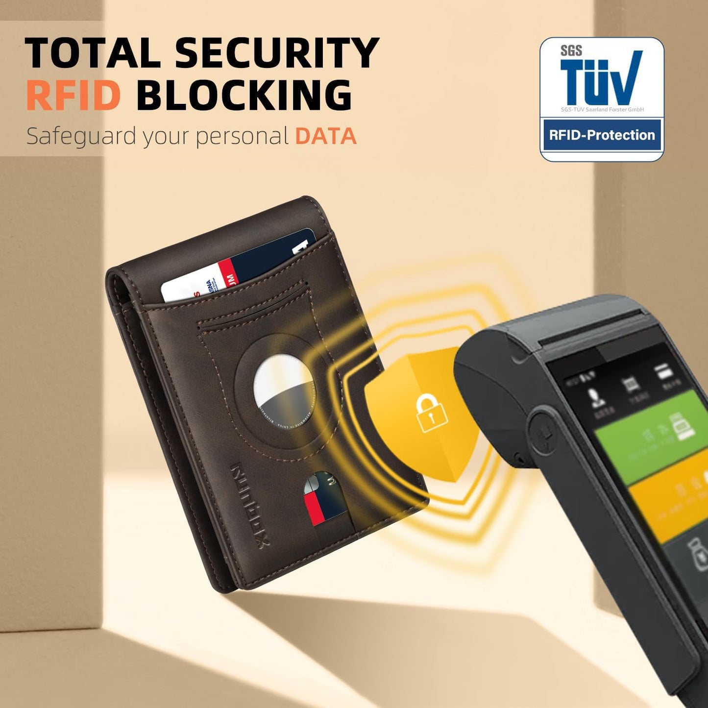 RUNBOX AirTag-Wallet-Mens-Slim-RFID Blocking Wallets Leather with Bill Compartment Air Tag Bifold Card Holder Wallet Gifts for Men Dad