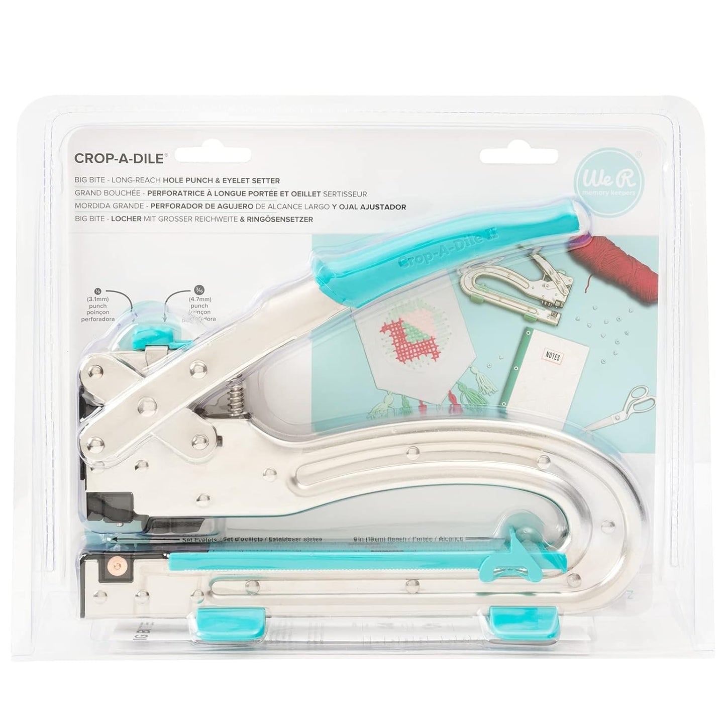 We R Memory Keepers Crop-A-Dile 2 - Big Bite Blue, Heavy Duty Single Hole Punch and Eyelet Grommet Setter with Ergonomical Grip, 1/8 or 3/16 inch Hole Puncher