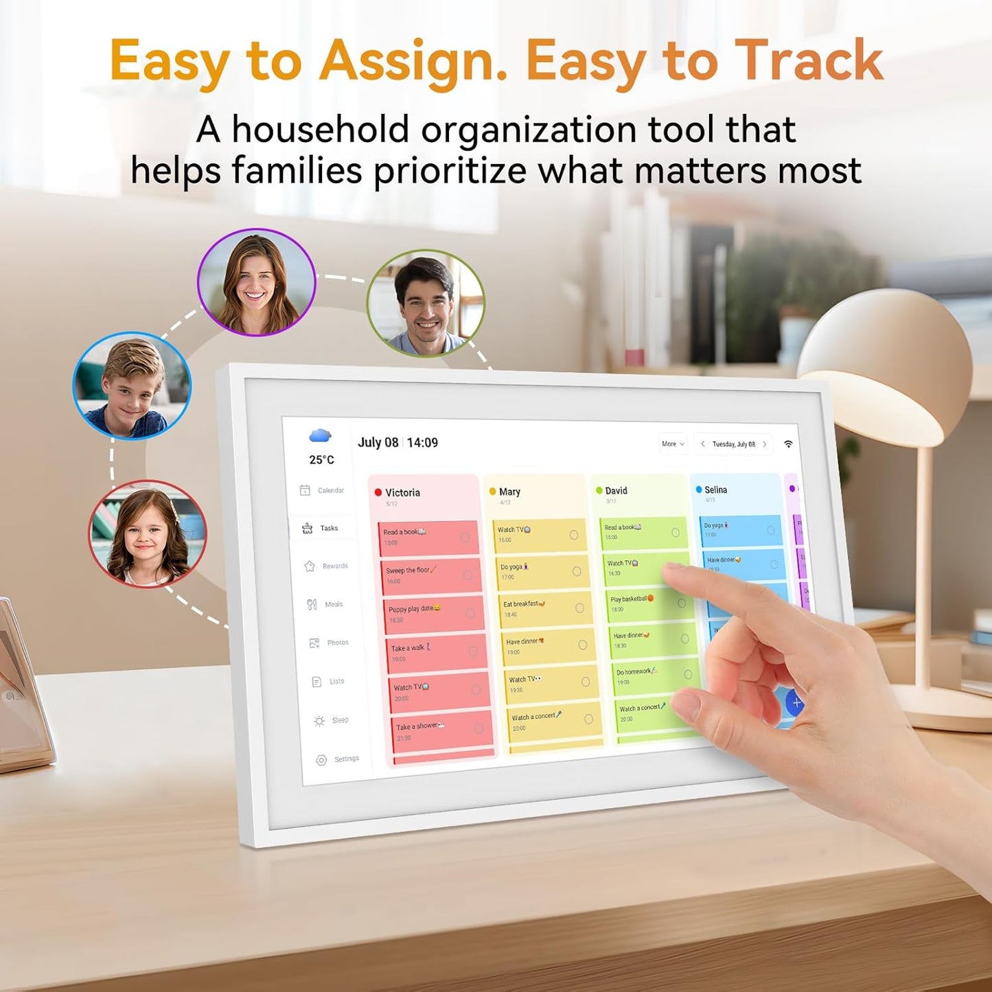 15.6'' Digital Calendar Chore Chart, Wall Touchscreen Smart Electronic Calendar for Interactive Family Schedules, Meal Planner, to Do List, Achievement Rewards Two-Way Sync w/Stand Wall Mount