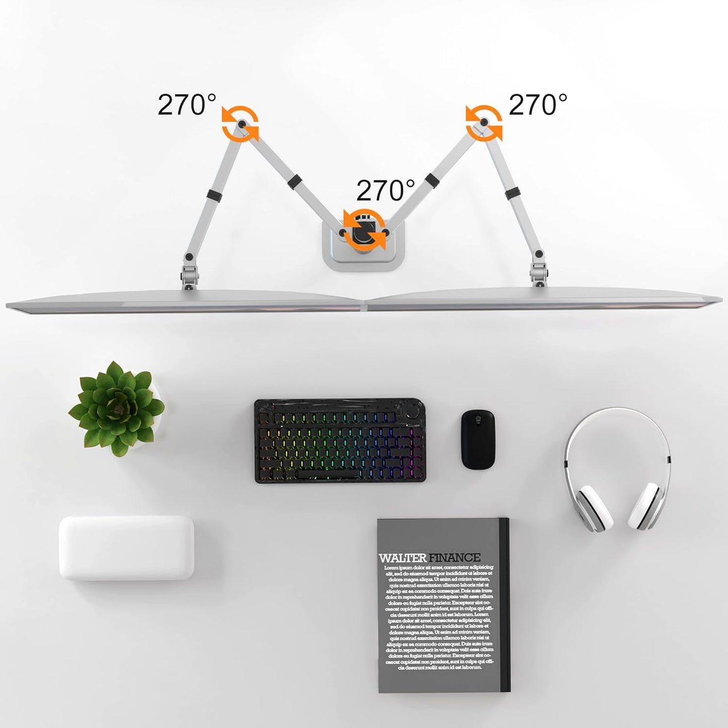 Pholiten Dual Monitor Stand, Heavy Duty Adjustable Monitor Arm Desk Mount for 2 Screens up to 38Inches, Tilt, Swivel, Rotate, Supports Tilt, Swivel, Rotate, Supports 22 lbs per Arm,Silver