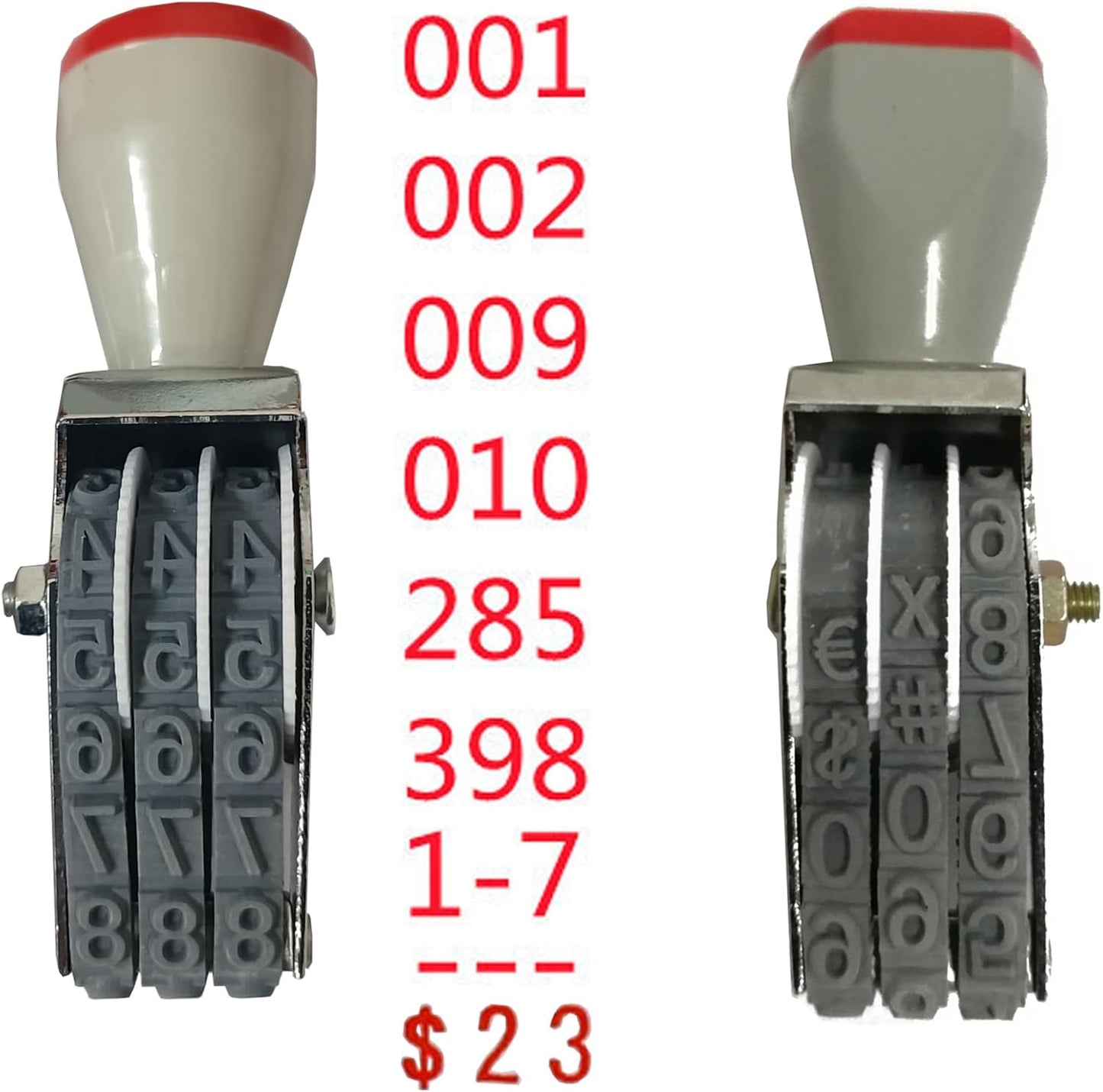 ZENG Adjustable 3-Digit Manual Rolling Stamp - Numbers 0-9 & Symbols, Metal/Rubber Office Numbering Tool, 18x7mm Imprint, Multicolor - Ink Not Included