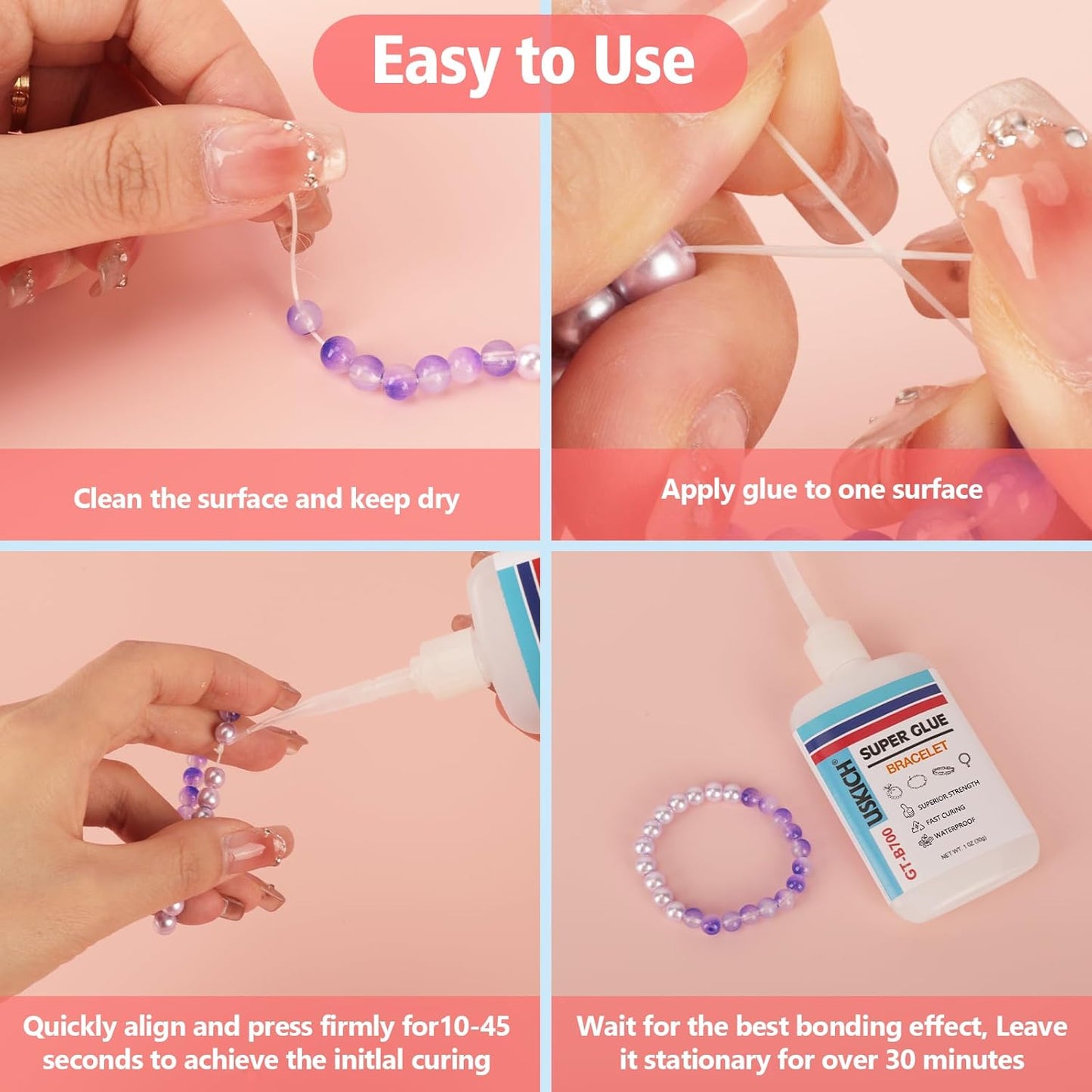 Super Glue for Jewelry Bracelet with Anti Clog Cap. 6 X 1 Fl Oz,Ca Glue - Adhesive Clear Glue for Bracelets,Necklaces,Clay Beads, Bead Charms, Punctuation Beads,Heishi Beads,Quick Dry