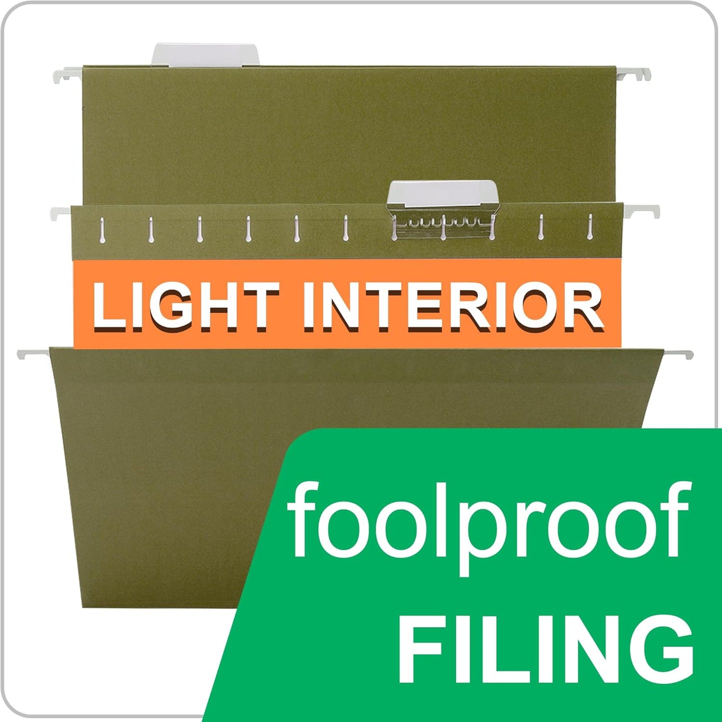 50 Packs Hanging File Folders,Standard Green,Letter Size File Folders with 1/5 Adjustable Cut Tabs,Decorative,Drawer,Desk and Cabinet Use