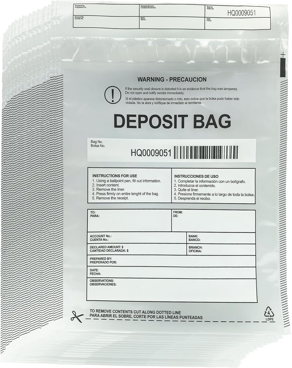 Plastic Deposit Bags 200-Pack 9''x12'', Clear Security Bank Deposits,Cash register,Money bag for Cash,Bank Pocket,Tamper-Evident,Unique Barcode