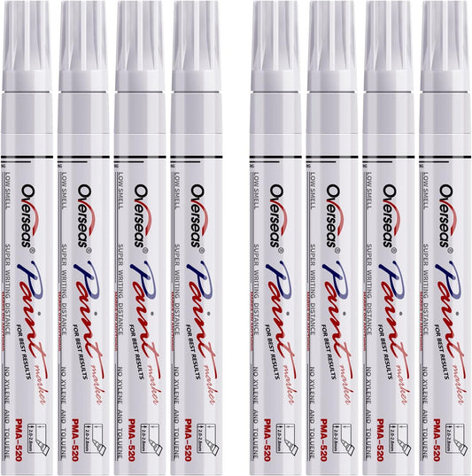 Paint Pens Paint Markers - White Permanent Markers 8 Pack, Oil Based Waterproof Quick Dry Medium Tip Marker Pen for Metal, Wood, Fabric, Plastic, Rock, Stone, Mugs, Canvas, Glass, Art Craft