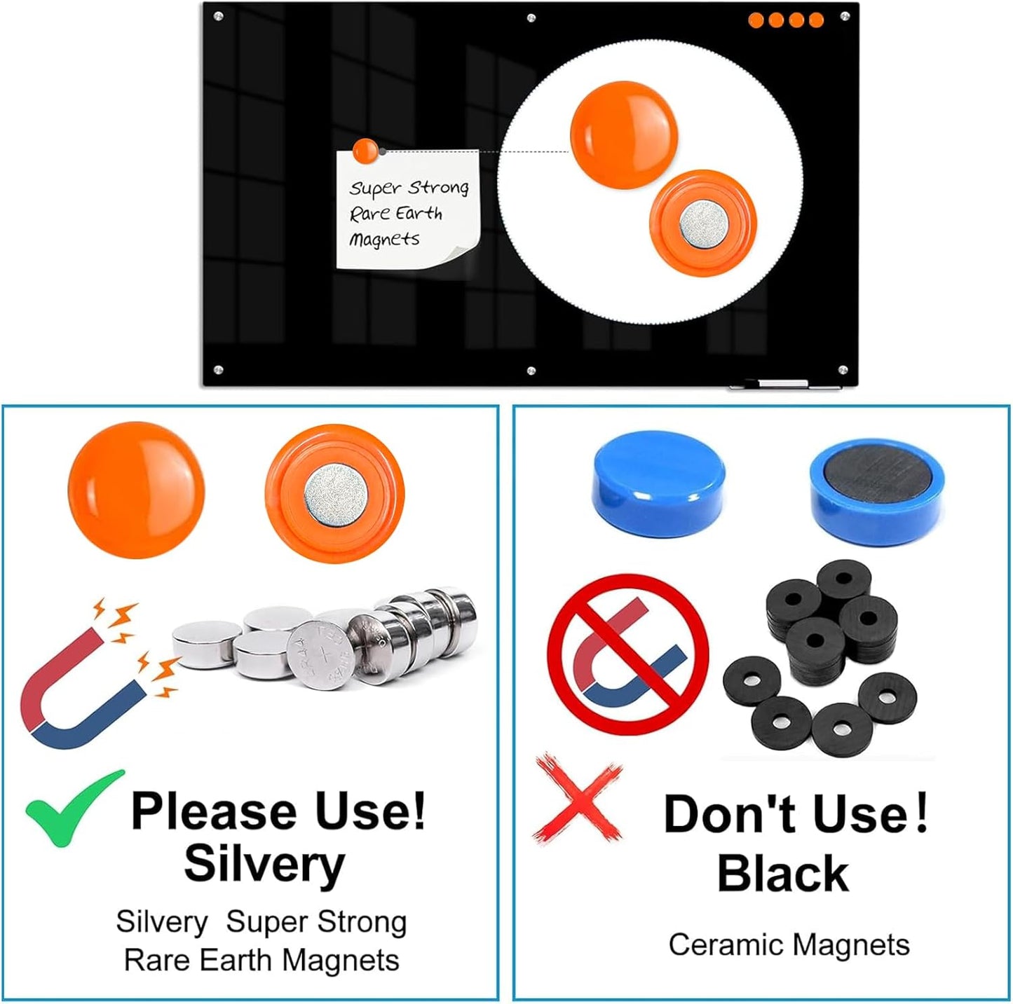 KIZZBY Black Glass Dry Erase Board - Magnetic Blackboard for Wall, 72"x36" Large Frameless Black Whiteboard for Office, Home & School