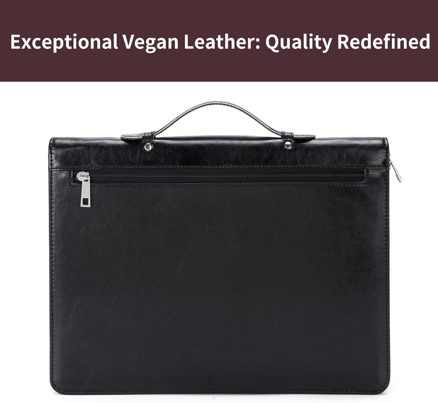 Personalized Vegan Leather Portfolio with Hidden Handle, Zippered Front Pocket, 8.5 x 11 Notebook Holder, Custom Business Legal Padfolio Travel Folio for Men Women, Black