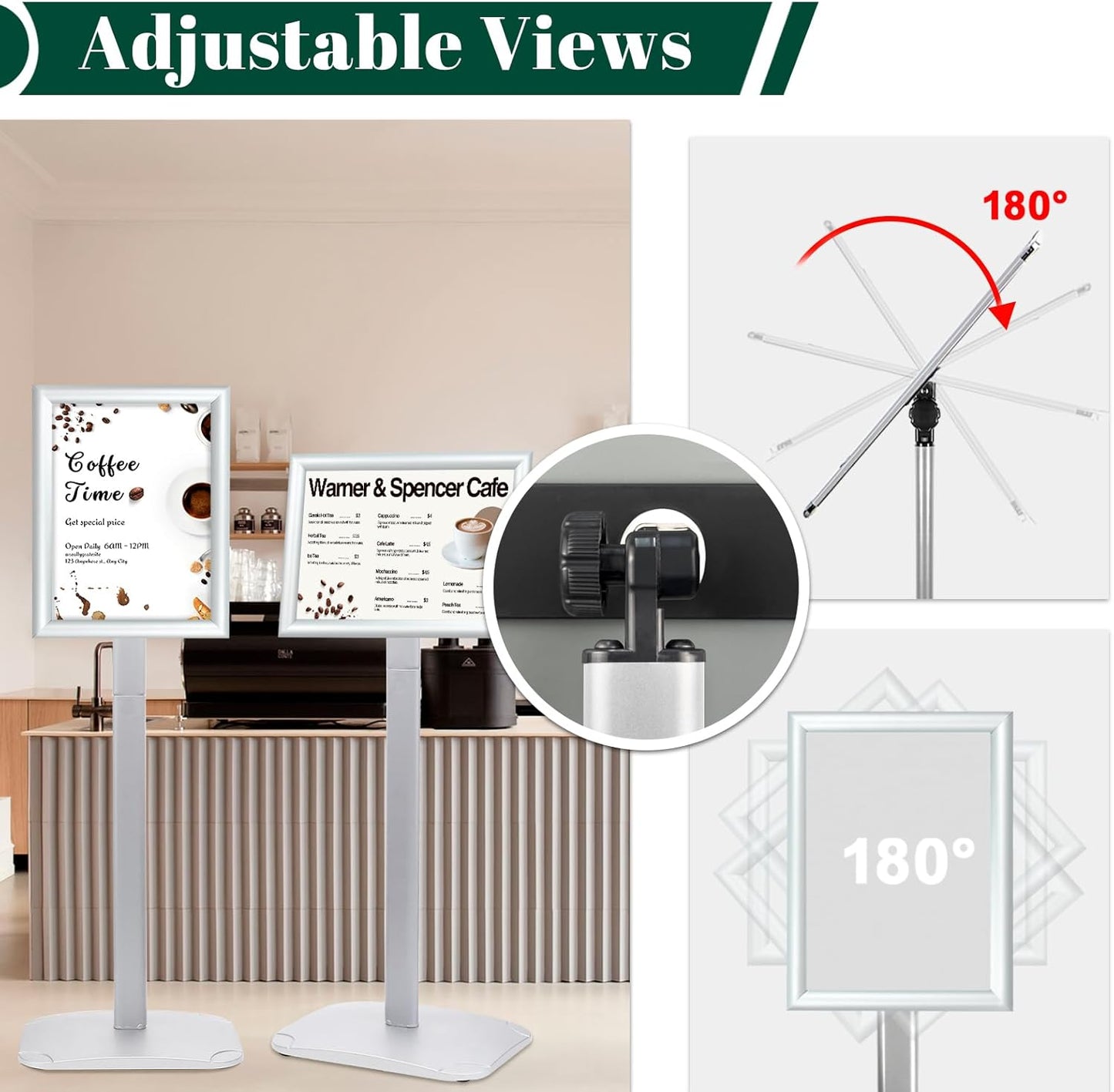 3Pcs Heavy Duty Pedestal Sign Holder for Display, 8.5 x 11 inches Adjustable Floor Standing Sign Holder with Weighted Base ,Sign Stand for Indoor/Outdoor Advertising，Silver