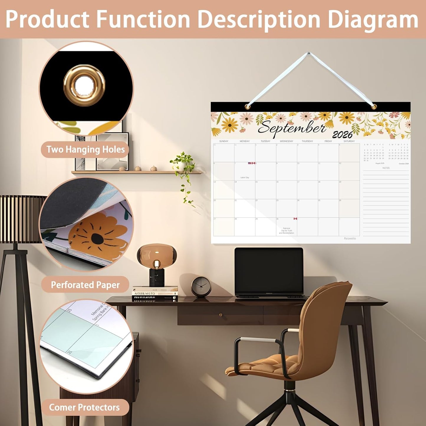 Calendar 2025-2026, Monthly Desk Calendar from July 2025 to December 2026, 17" x 12", Large Desktop Calendar Monthly, Perfect for Home or Office, Floral (Desk(17" x 12"）)