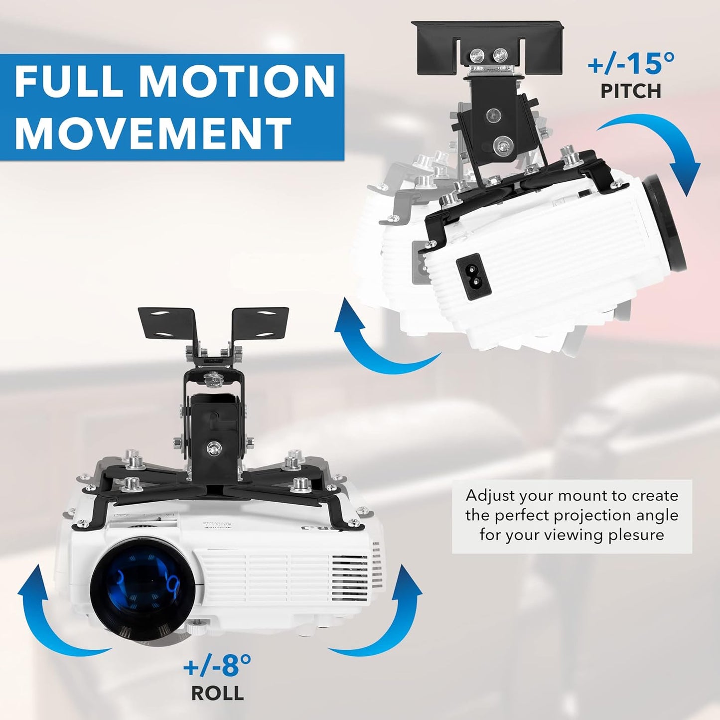 Mount-It! Projector Ceiling Mount and Wall Mount with Adjustable Arm, Universal Projector Mount for LCD/DLP Projectors, Flush Mount Option, Built-in Cable Management, 40lb Capacity, Black