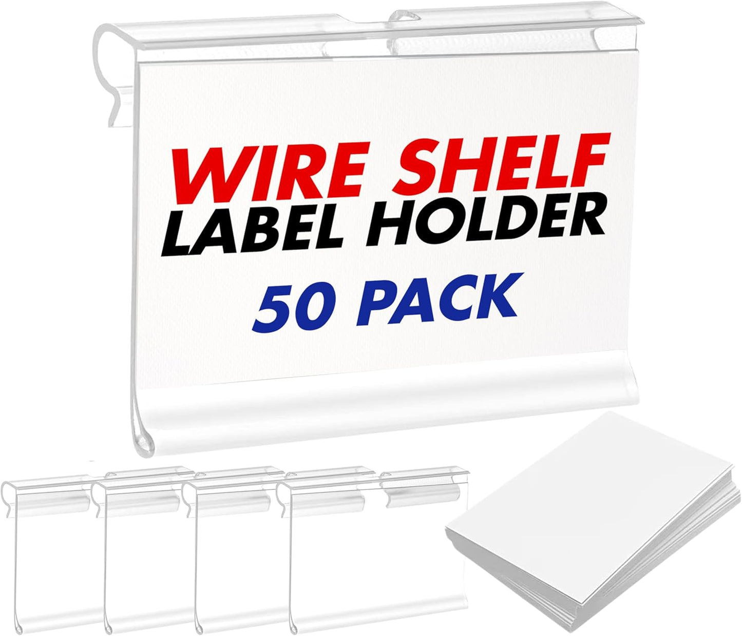 50 Pack Reusable Plastic Wire Shelf Label Holder, for Pantry Retail Merchandise Shopping Mall Store Shop Supermarket UPC Price Card Sign and Ticket Display Holder, Clip-On Design. 6cm X 4cm By NuBliss