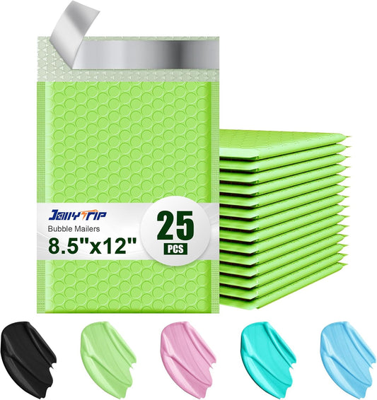 Poly Bubble Mailers 8.5x12 Inch, 25 Pack Padded Envelopes for Shipping, Package Envelopes with Self Seal Adhesive, Waterproof Padded Mailers (Light Green, Bulk #2)