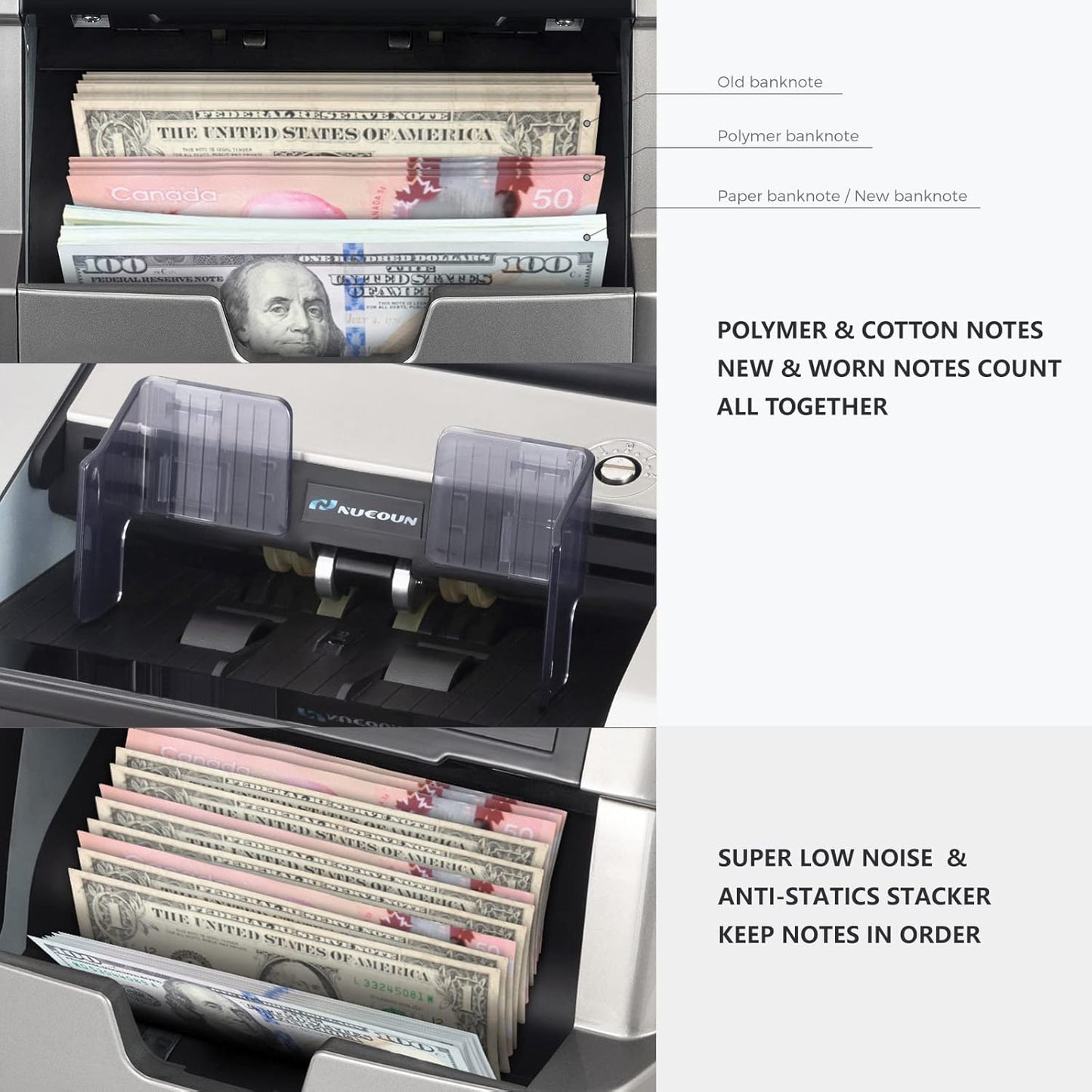 NUCOUN VC-7 Bank Grade Money Counter Machine Mixed Denomination,Value Counting,Mulit Currency,Printer Enabled,Serial Number,Cash Bill Counter 2CIS/UV/IR/MG/MT Counterfeit Detection, Cash Counter