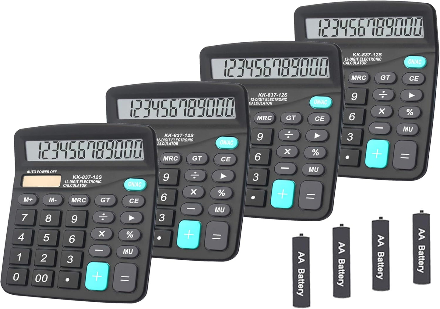 Calculators for Desk, BESTWYA 12-Digit Dual Power Handheld Desktop Calculator with Large LCD Display Big Sensitive Button (Black,Pack of 4)