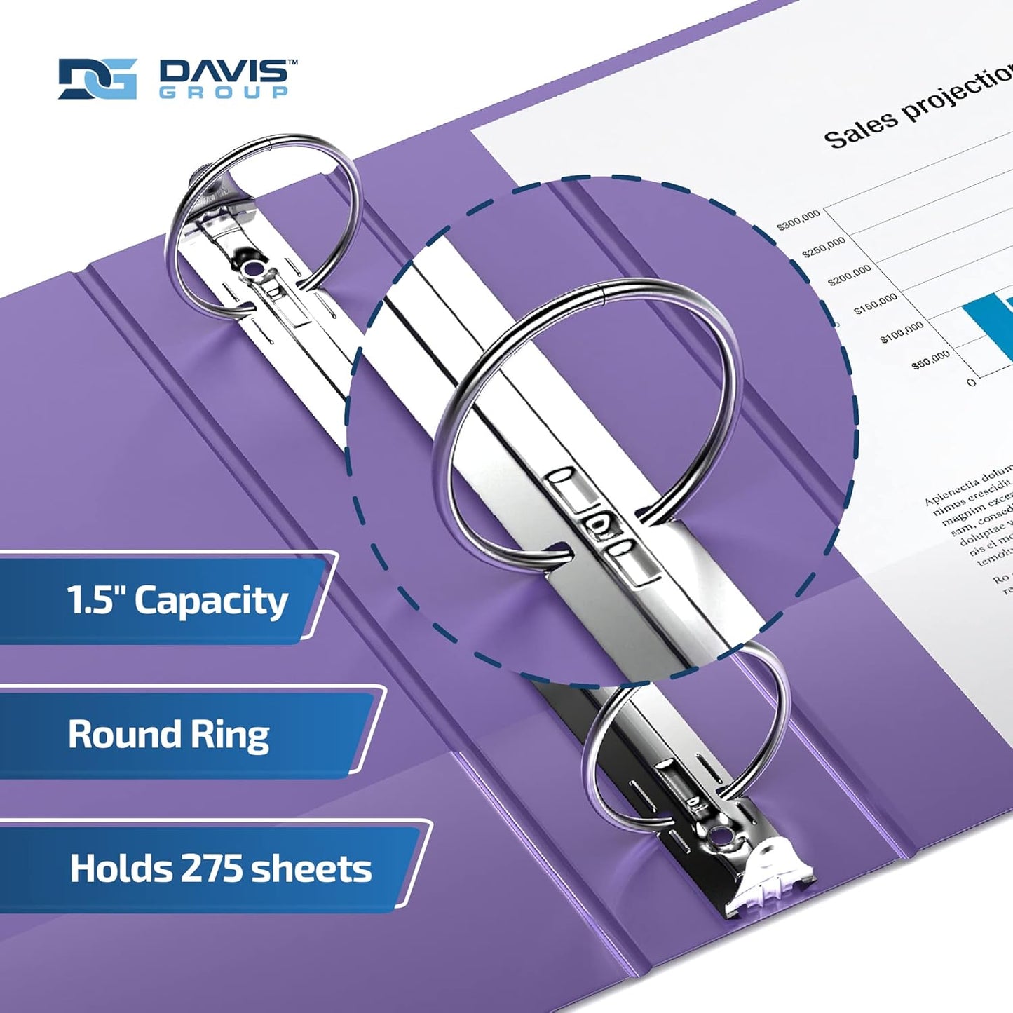 Easyview Premium 3-Ring Binders with Clear-View Covers and Round Rings, Binders for School or Office, 1.5 Inch, Pack of 6, Purple