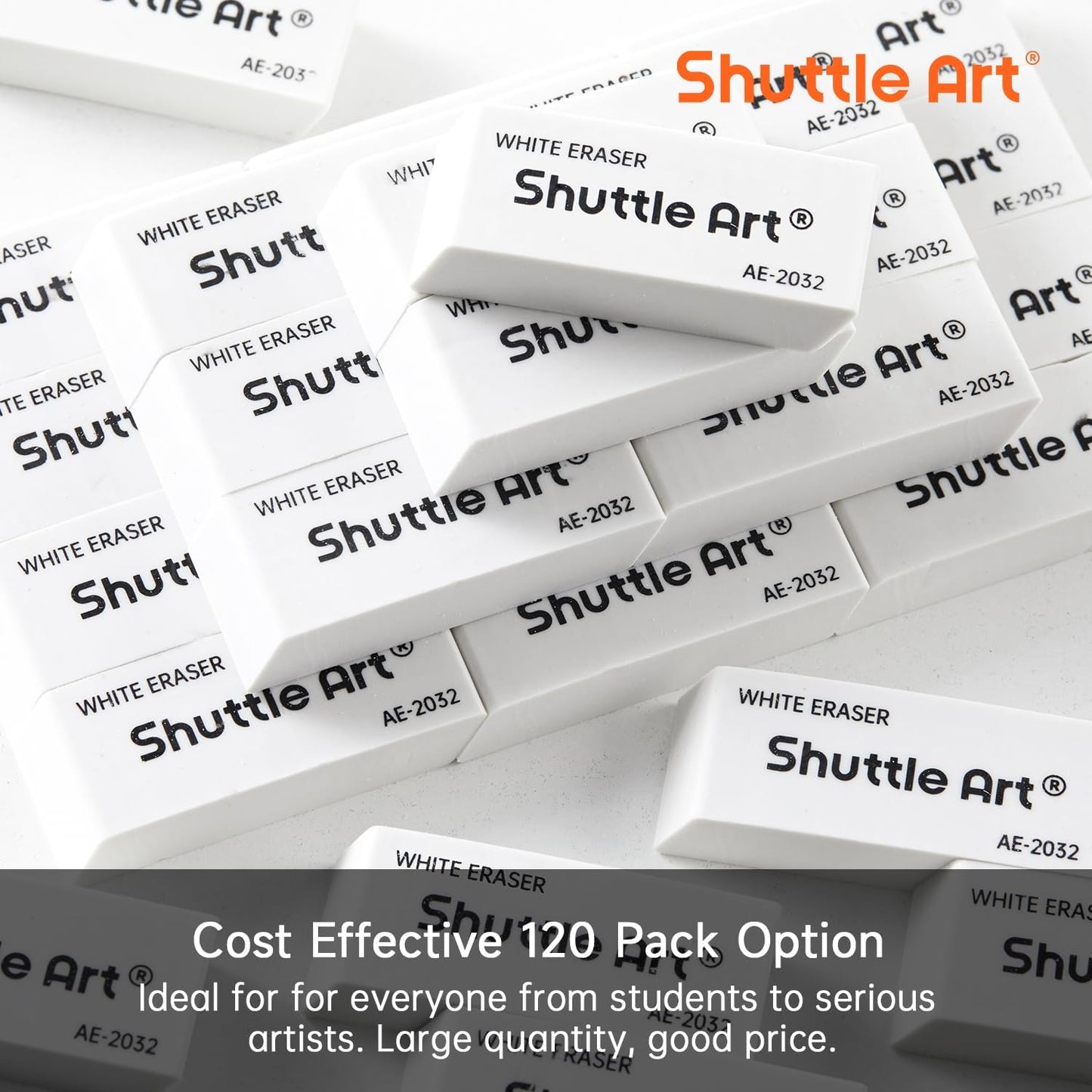Shuttle Art White Erasers, 120 Pack Erasers Bulk, Smudge Resistant Eraser for Pencils, School Supplies for Kids, Students, Teachers, Office