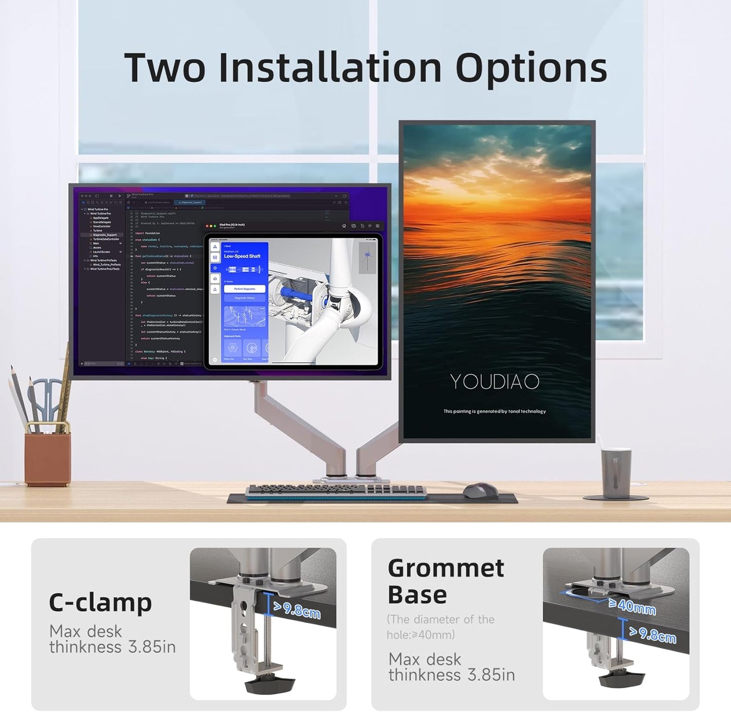 Suptek Dual Monitor Mount Stand-Height Adjustable Gas Spring Monitor Arm Desk Mount for 2 Computer Screens 17 to 27 inches - Each Arm Holds up to 13.2lbs,Silver(MD8SPS)