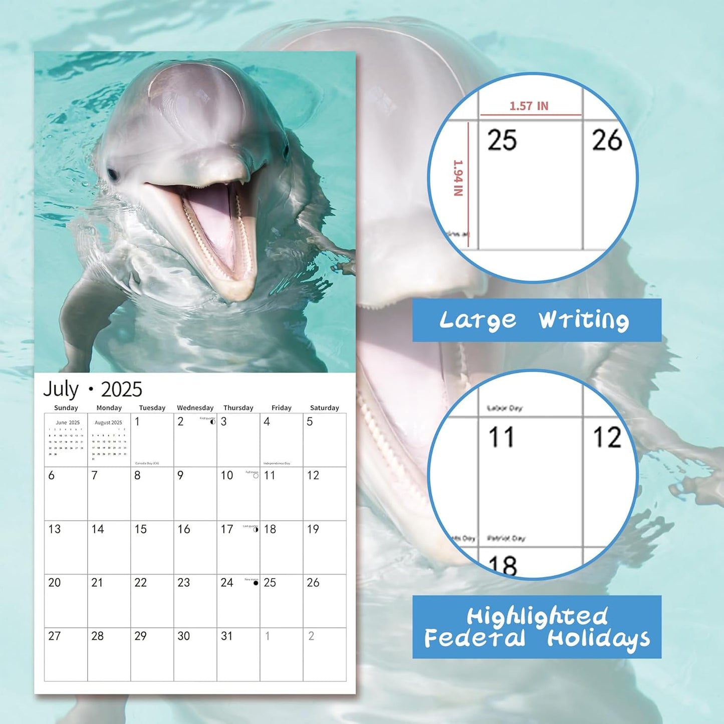 2025 Wall Calendar,Calendar 2025, January 2025 - December 2025, Wall Calendar Smiling Animals, 12" x 24" Opened,Full Page Months Thick & Sturdy Paper for Calendar Organizing & Planning