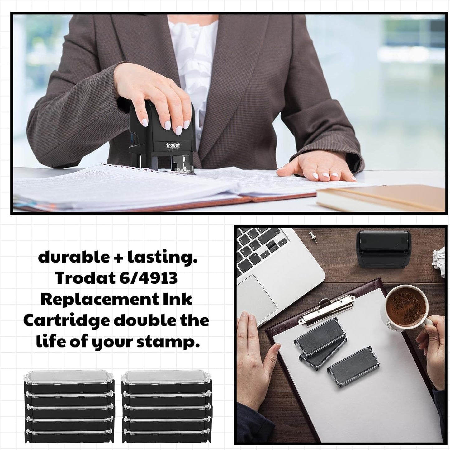 Yaomiao 6 Pieces Replacement Ink Cartridge Compatible with Trodat 6/4913 Printy 4913 Black Refill Ink Pad for Self Inking Stamps