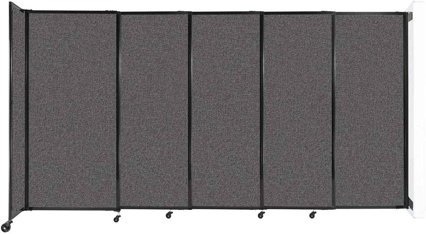 Wall-Mounted Sliding StraightWall Room Divider | Adjustable Widths | Locking Wheels | Room Separator | Up to 11'3" Wide x 6' Tall Charcoal Gray Fabric Panels