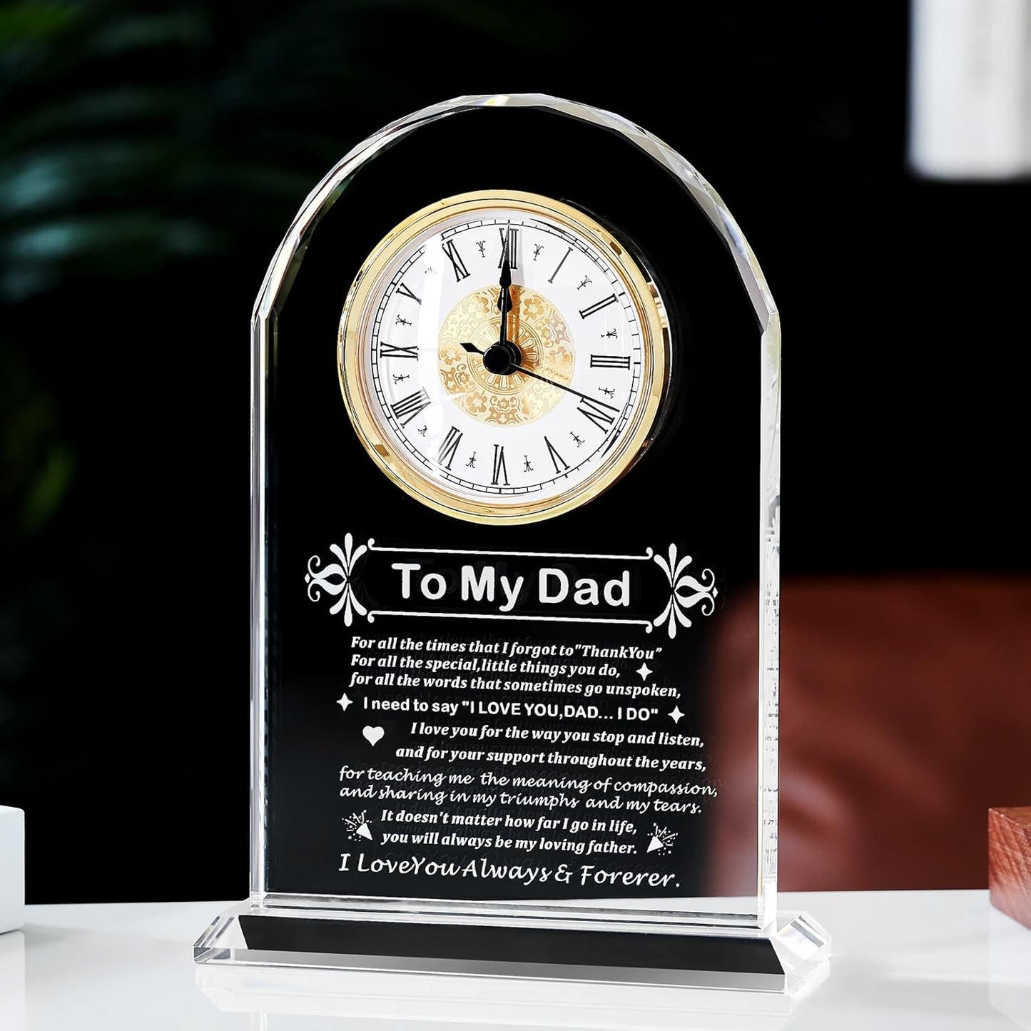 Dad Gifts - Delicate Dad Birthday Gifts from Daughter Son ,Christmas Fathers Day Birthday Gifts for Dad, Ideas, Glass Clock Gift, Birthday Gifts for Dad Who Wants Nothing (Battery not Included) (Dad Gifts)