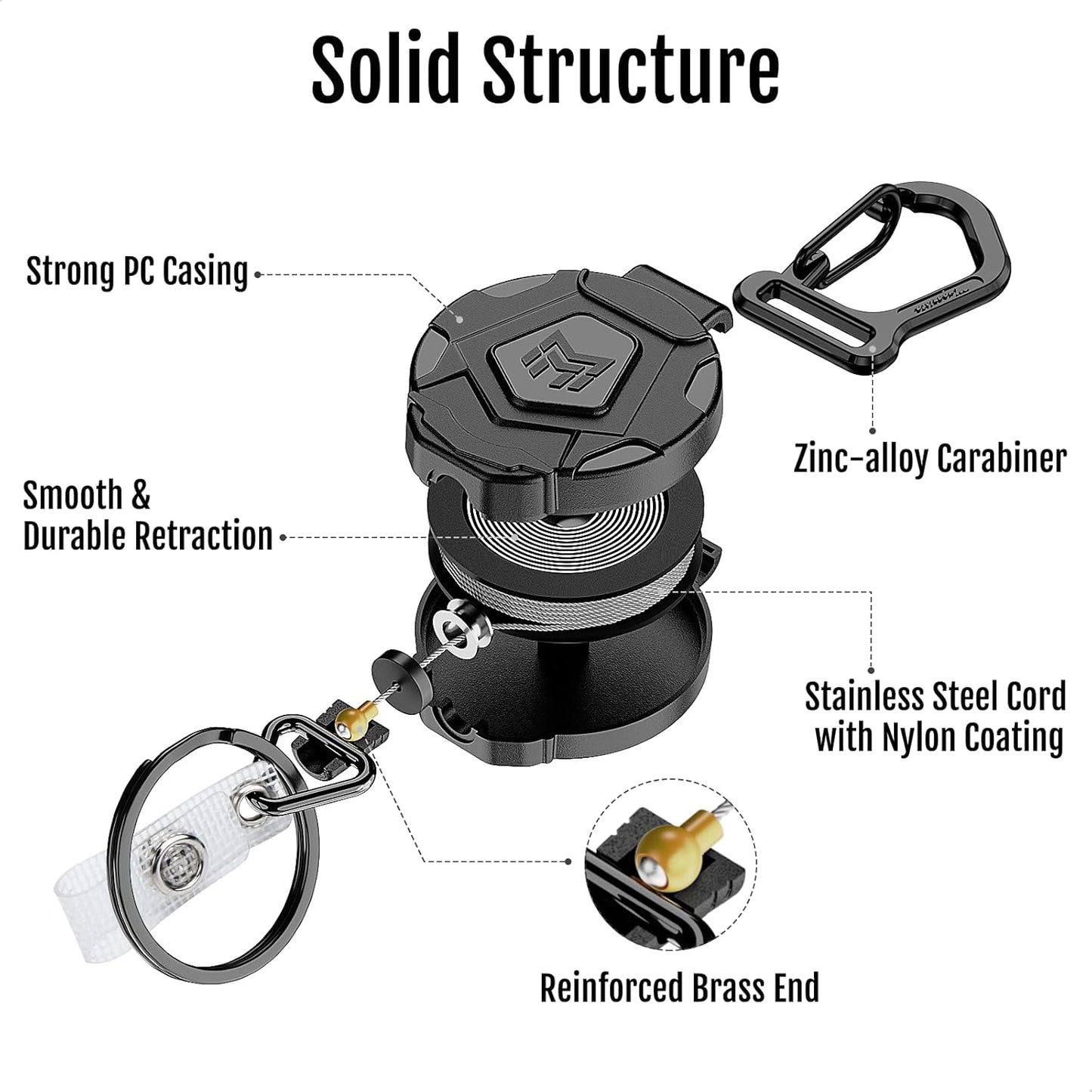MNGARISTA 4-Pack Retractable Keychain, Heavy Duty Carabiner Badge Holder, Tactical ID Badge Reel with 31.5” Steel Retractable Cord, 8.0 oz