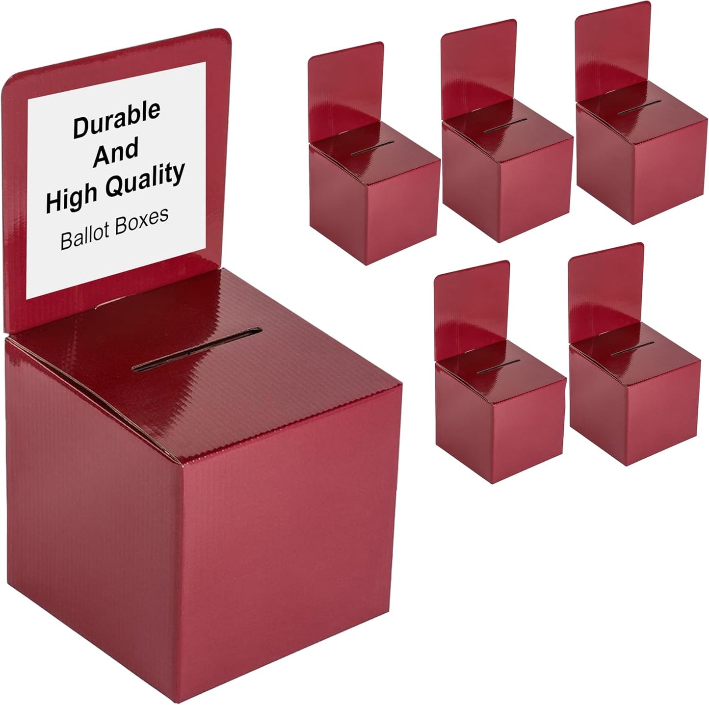 Raffle Ticket Donation Collection Ballot Box Reusable Sturdy thick Cardboard with Slot comment Suggestion Box With Removable Header 6H x 6W x 6D, Display area 6H x 6W(Red 5 pack)