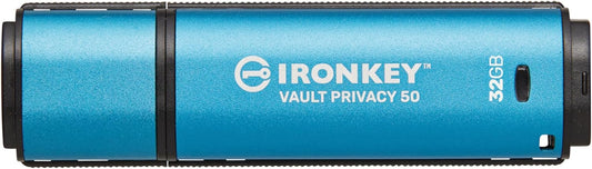 Kingston Ironkey Vault Privacy 50 USB 32GB Flash Drive | FIPS 197 Certified | XTS-AES 256-bit | BadUSB and Brute Force Protection | Mult-Password Option | IKVP50/32GB