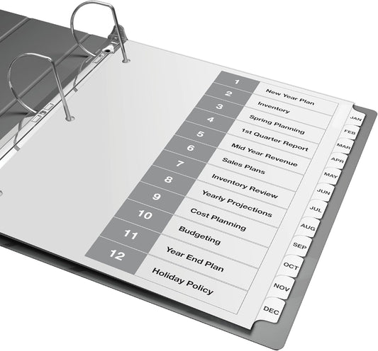 Davis Group 1-12 Index Tab Dividers for 3 Ring Binders, Customizable Table of Contents, 6 Sets
