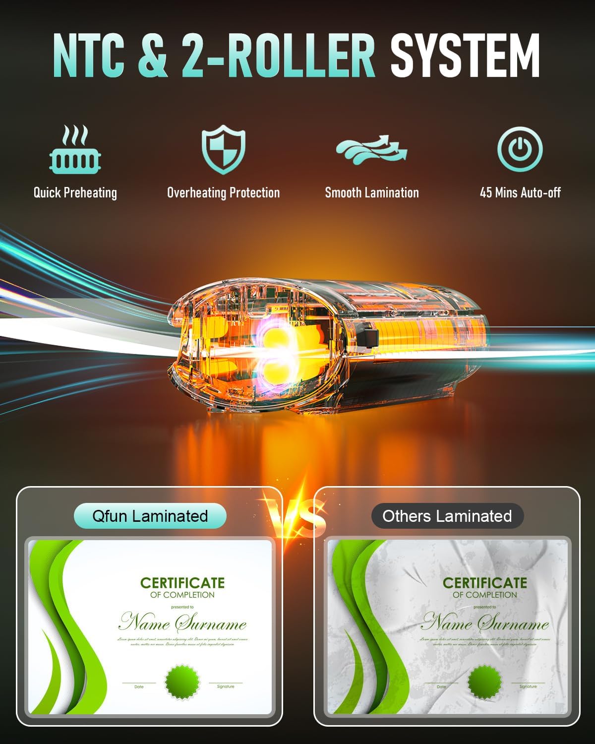 Qfun Laminator Machine 11x17 Cold Thermal Laminator，13 inch Laminating Machine 60s Warm-up with 30 Laminate Sheets，9 in 1 Desktop A3 Lamination Machine with Paper Trimmer for Teacher Home Office