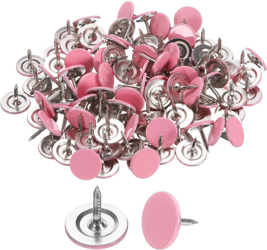 uxcell 100Pcs Upholstery Tacks, 11mmx10mm Flat Head Thumb Tack Decorative Furniture Nails Push Pins for Furniture Sofa Headboards, Pink