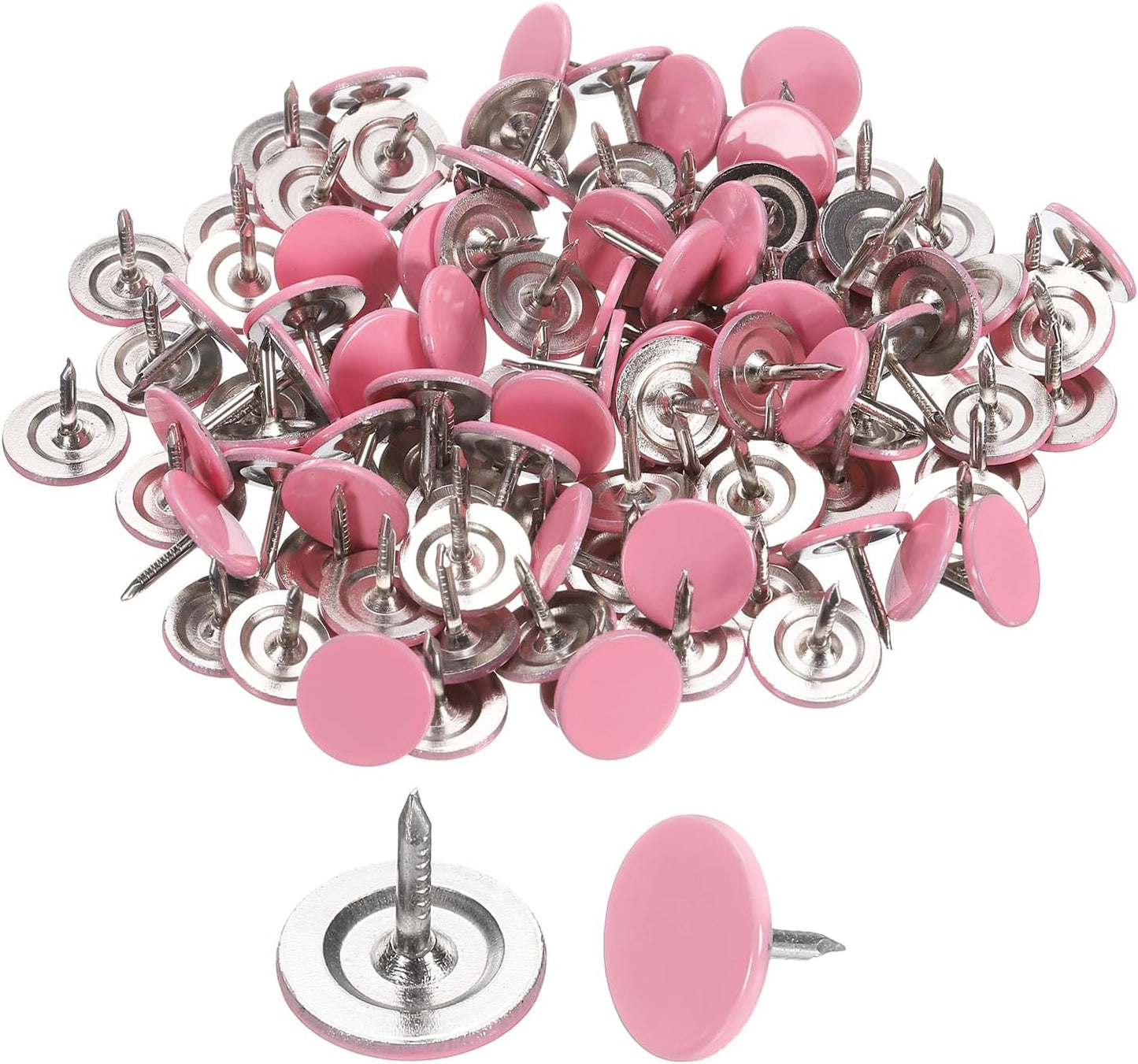 uxcell 150Pcs Upholstery Tacks, 11mmx10mm Flat Head Thumb Tack Decorative Furniture Nails Push Pins for Furniture Sofa Headboards, Pink