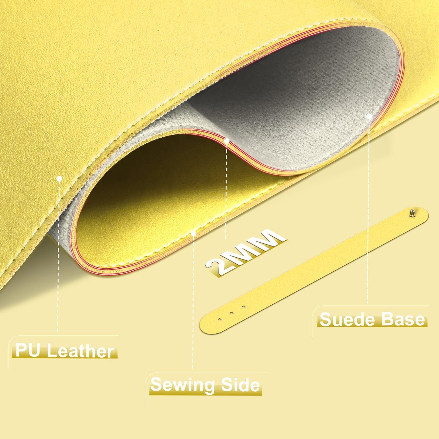 Desk Pad Protector, Leather & Suede Desk Mat, Non-Slip Desk Pad Mat, Large Mouse Pad, Waterproof Desk Blotter Mat, Desk Cover for Office, Home (Yellow, 23.6" x 13.7")