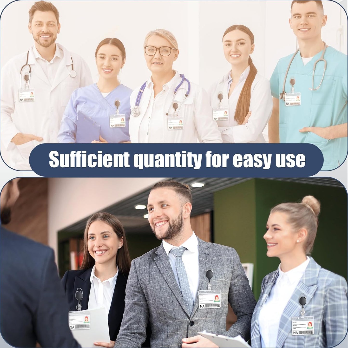 Yaomiao 120 Pack Retractable Badge Holder Reel with Clips Heavy Duty ID Card Holder Reels Bulk with Key Ring for Office Worker Doctor Nurse Employee School Students (Black)