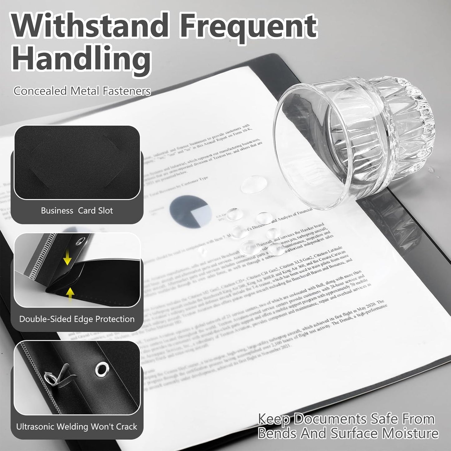 Patelai 48 Pcs Plastic Folders with 2 Pockets and 3 Prongs Home Folders with Card Slot Letter Size Heavy Duty Report Covers for Back to School(Black,Simple Style)