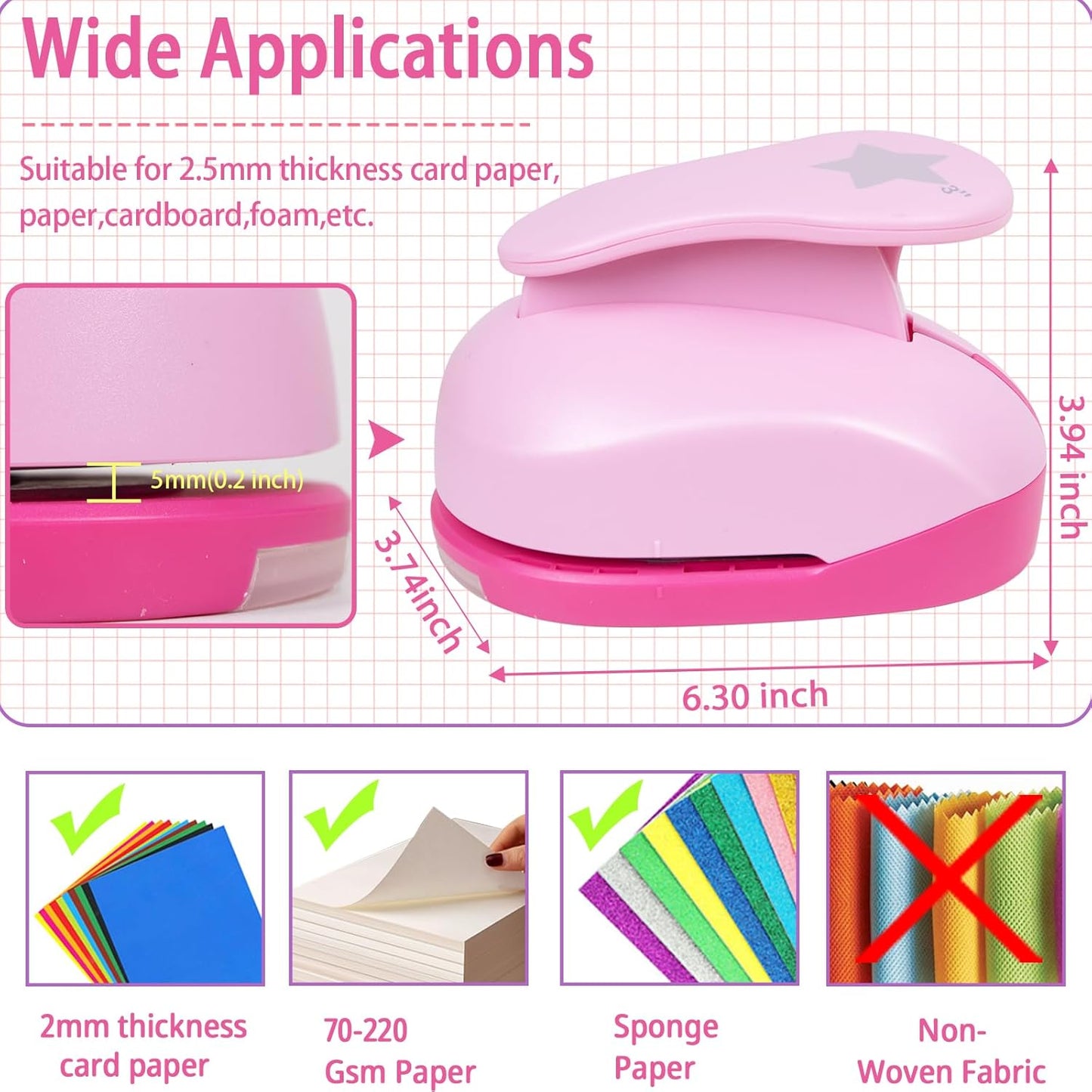 3 Inch Star Punch, Craft Hole Paper Punches, DIY Handmade Paper Puncher for Cardstock, Gift Wrapping, Greeting Cards and Scrapbook, Star Shape Lever Action Craft Punch