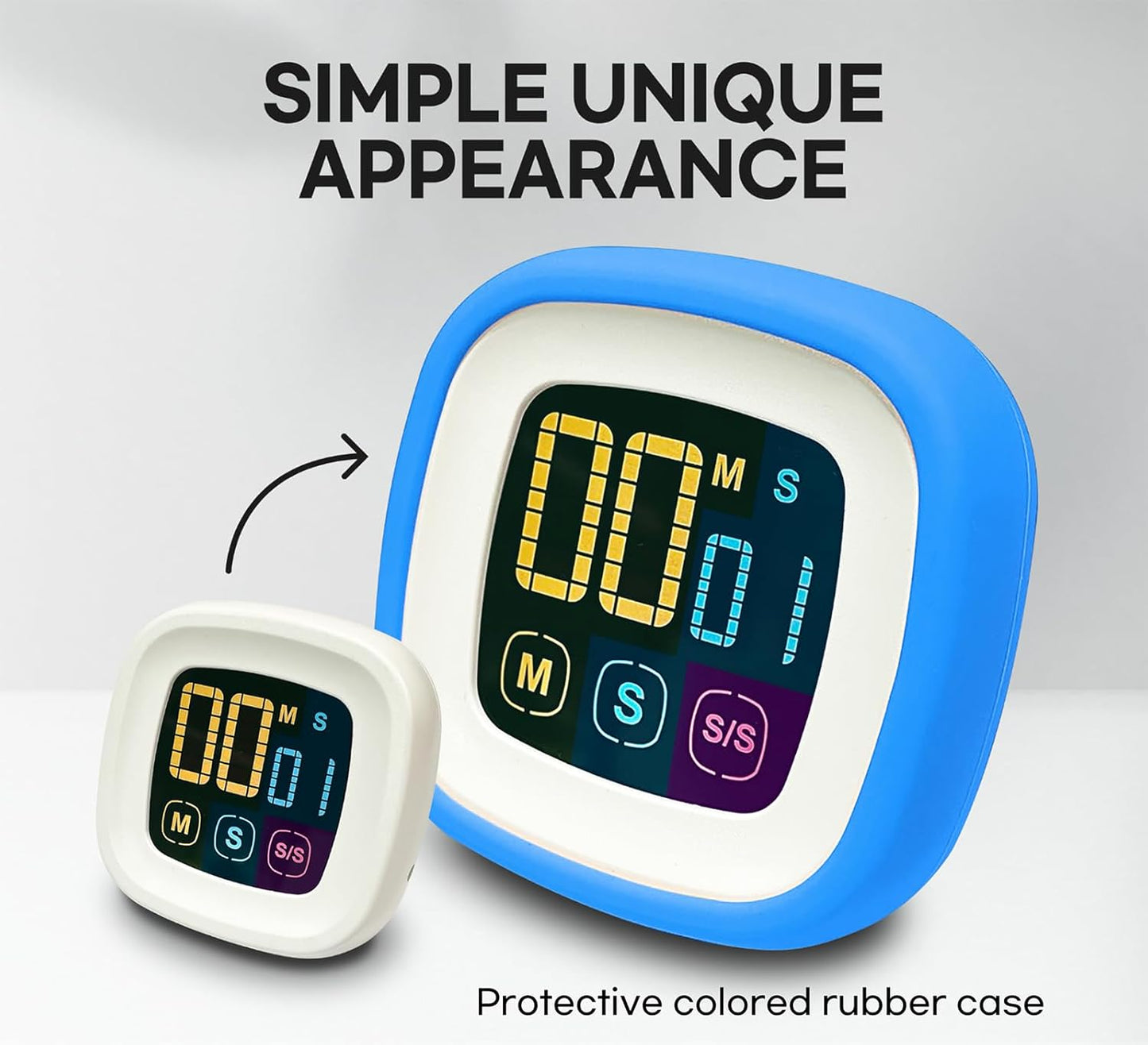 Digital Kitchen Timer, Countdown, Countup, Protective Rubber case, Large Display with Color Bold Digits, Touch Control, Backlit, Magnetic Kickstand, Loud Alarm, Auto Memory (Sky Blue)