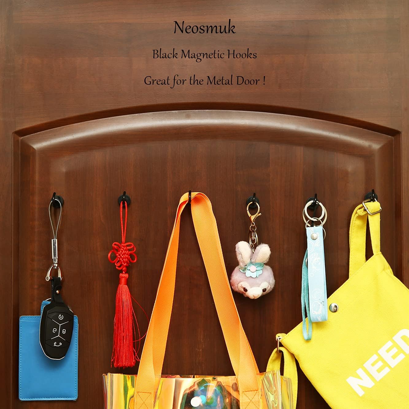 Neosmuk Black Magnetic Hooks,30lb Heavy Duty Earth Magnets with Hook for Refrigerator, Extra Strong Cruise Hook for Hanging, Magnetic Hanger for Curtain, Grill (Black, 4 Pack)