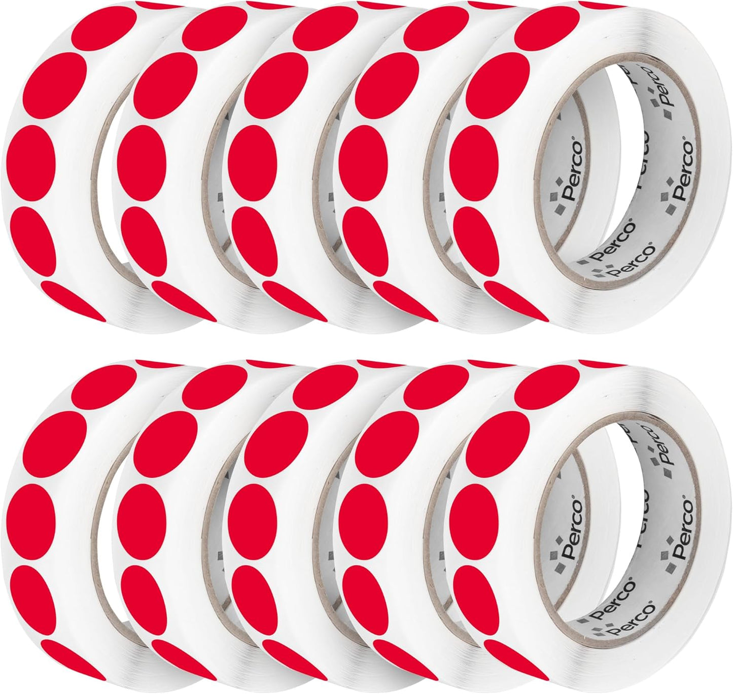 Perco Red 1-Inch Perforated Circle Dot Sticker Labels — 10 Rolls, 10,000 Round Stickers — with Permanent Adhesive for Inventory Management, Color Coding, Garage Sales, Crafts—Made in USA